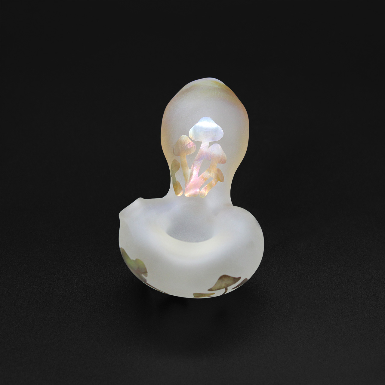 Image of a frosted glass pipe with metallic mushrooms on it | Outer Limits 716